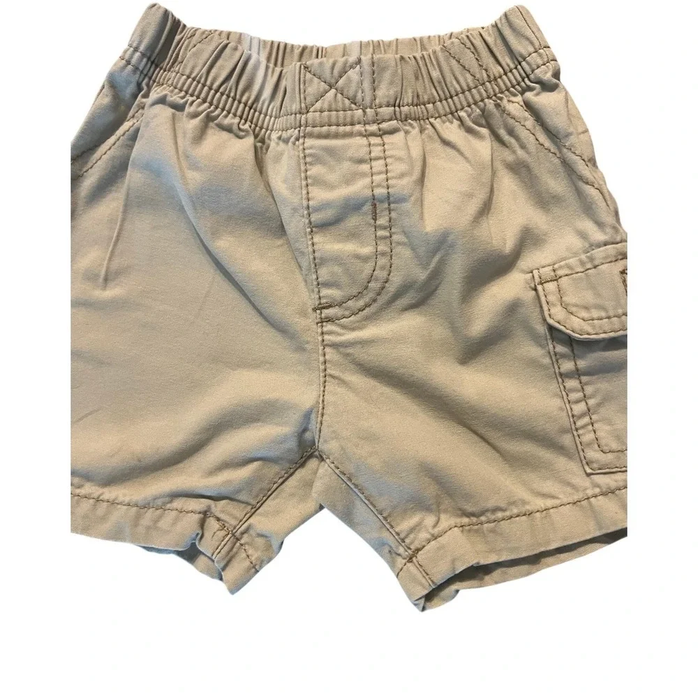 Carters Baby Boy Tan Khaki Cargo Shorts Elastic Waist 12 Months Cotton (0943)